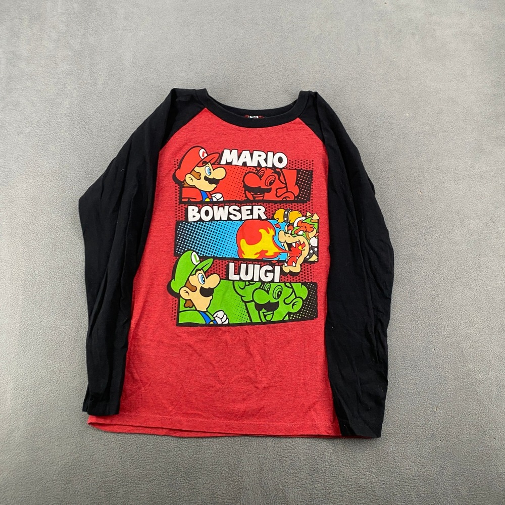Nintendo Super Mario Bowser Luigi Long Sleeve Raglan Graphic T-Shirt Red Black S
